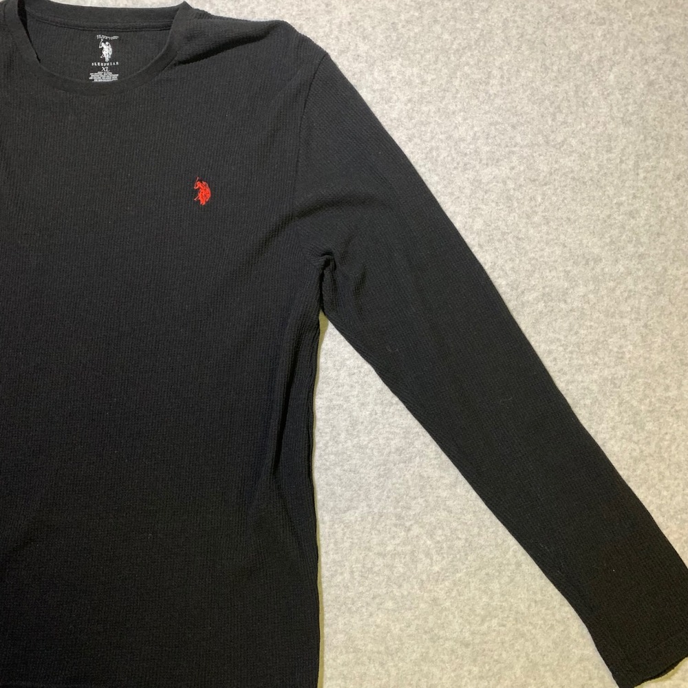 U.S. Polo Sleepwear Top‎ Mens XL Black Thermal Waffle Knit Long Sleeve Shirt - Picture 6 of 11